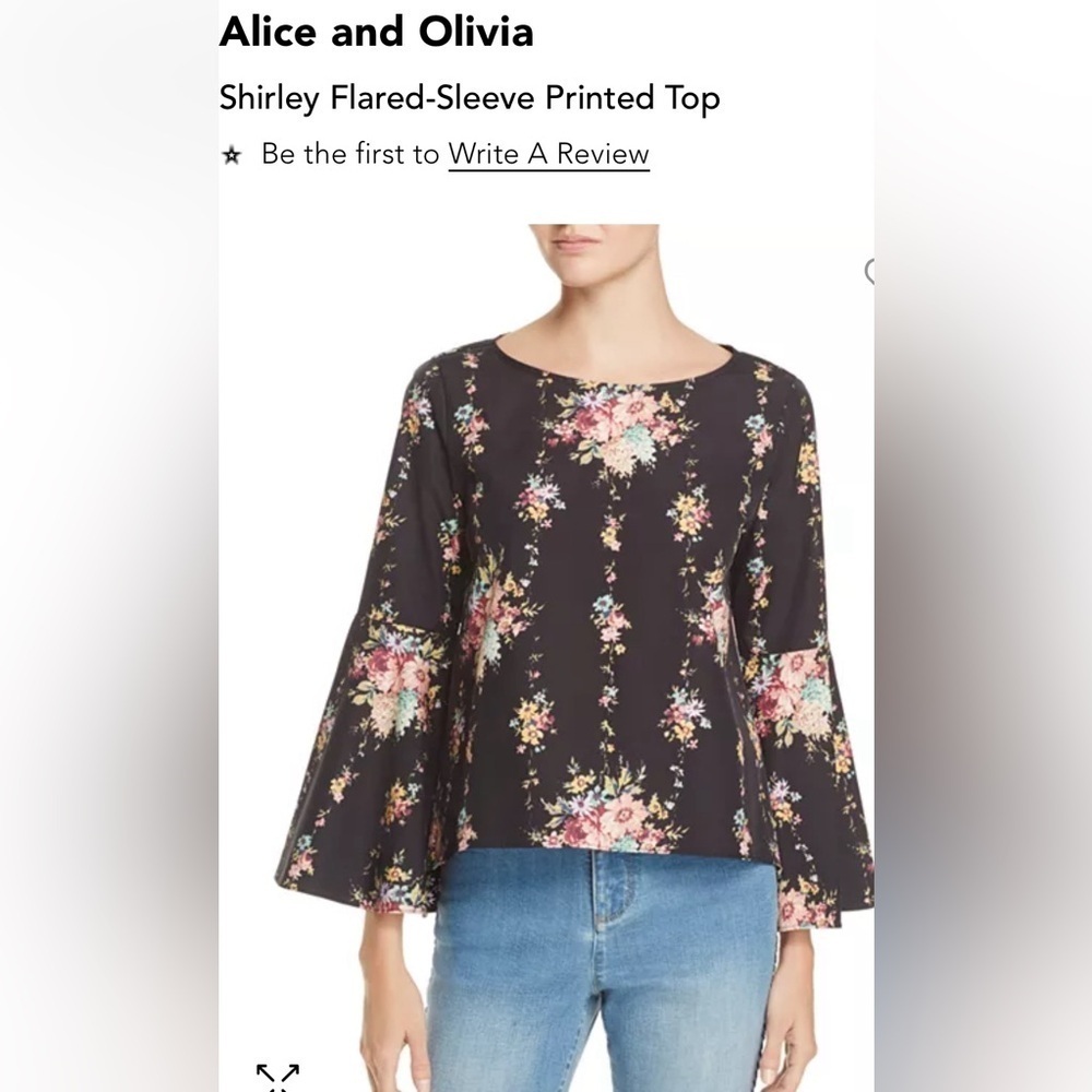 Alice + Olivia Shirley Flared-Sleeve Floral Print Top
